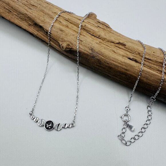 Sterling Silver Moon Phase Necklace-Minimalist-Celestial - Picture 2 of 3